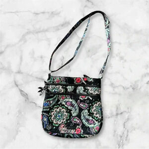 Vera Bradley paisley black floral crossbody bag with zipper